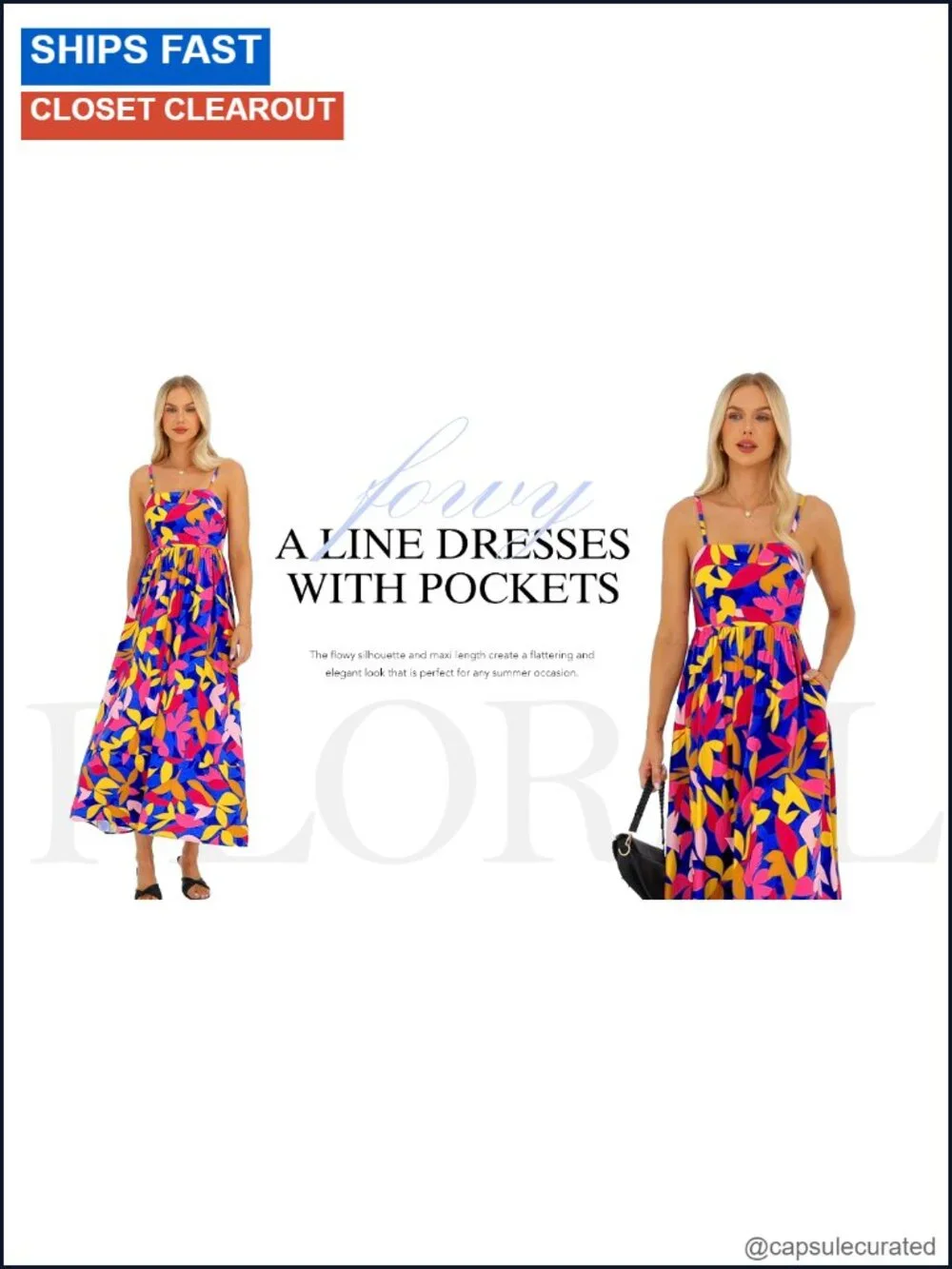 Boho Floral Striped Summer Maxi Dress Spaghetti Strap Viscose